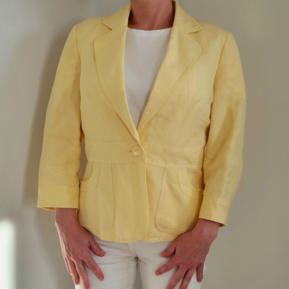 Yellow Linen blend Kasper Blazer/Jacket - Size 8 - Picture 1 of 11